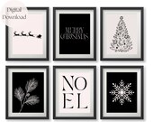Neutral Christmas Printable Wall Art, Minimalist Christmas Decor, Set of 6 Printable Wall Art, Black and White Christmas Decor, Minimalist