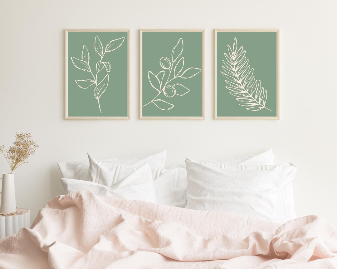 Sage Green Wall Art, 3 Piece Wall Art, Botanical Printable Wall Art