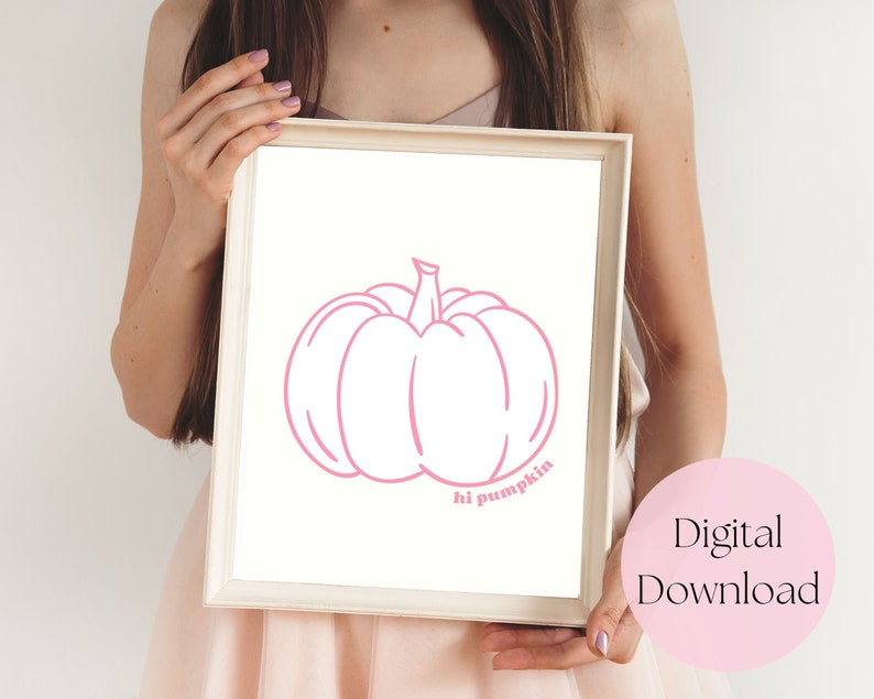 May include: A printable digital download featuring a pink outline of a pumpkin with the text "hi pumpkin" underneath.