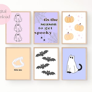 Set of 6 Pastel Halloween Printable Wall Decor, Girly Halloween Printable Wall Art, Preppy Halloween, Halloween Print Sets, Pinkoween Decor
