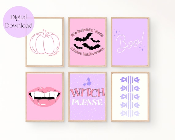 Set of 6 Pink Halloween Decor, Cute Halloween Decor, Pastel Halloween Decor, Cute Halloween, Girly Halloween Decor, Halloween Art Print