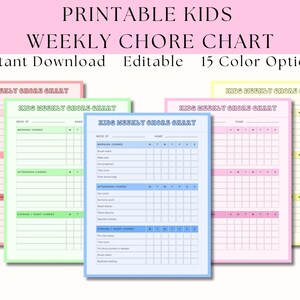 Editable Chore Chart for Kids, Printable Chore Chart, Kids Chore List, Kids Daily Routine Checklist, Responsibility Chore Chart for Kids