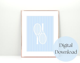 Pastel Tennis Racket Printable Wall Art, Pastel Blue Preppy Wall Art for Office, Bedroom, Kids Room, Preppy Wall Art, Girly Printable Poster