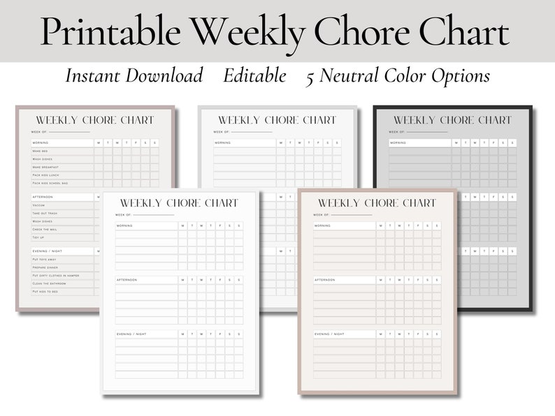 Printable Weekly Chore Chart, Chore Chart Printable, Editable Chore ...