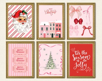Pink Christmas Wall Art, Pink Christmas Wall Decor, Coquette Christmas, Christmas Wall Art, Set of 6 Christmas Wall Decor, Pink Christmas