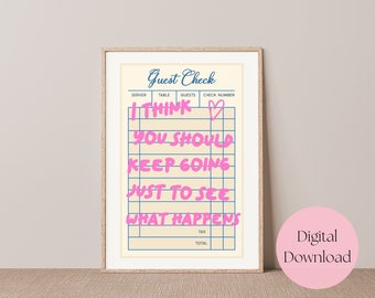 Guest Check Print, Trendy Wall Art, Guest Check Wall Art, Preppy Wall Decor, Pink Preppy Wall Art, Retro Trendy Poster, Guest Check Poster