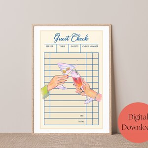 Guest Check Cheers Wall Art, Trendy Bar Cart Wall Decor, Guest Check Cheers Print, Bar Cart Print, Preppy Wall Art, Preppery Wall Decor