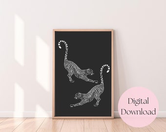 Black White Leopard Printable Wall Art, Cheetah Print, Big Cat Print, Animal Print Wall Decor, Black and White Wall Art, Digital Download
