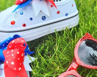 Toddler canvas shoes, Fourth of July shoes, Bling Shoes, red, white, and blue shoes, Toddler Shoes, swarovski crystal shoes, pageant shoes