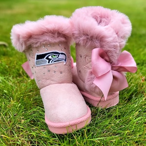 Toddler Seahawk boots, Toddler boots, Faux fur boots, team boots, boots, Pink boots, Winter boots, Football boots, Toddler shoes