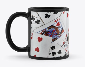 Karty do gry Poker Bridge Solitaire Blackjack Nowość Prezent 11oz Czarny kubek do kawy i herbaty