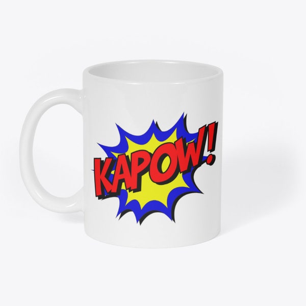 Kapow! Comic Book Superhero Novelty Gift White 11oz Coffee Tea Mug