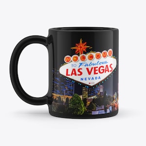 Las Vegas Sign Strip Panoramic Casino Nevada USA Novelty Gift Black 11oz Coffee Tea Mug