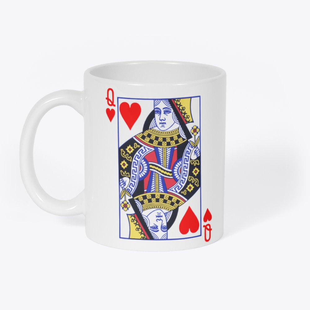 Queen Of Hearts Playing Cards Poker Alice In Wonderland Novelty Gift White 11oz Coffee Tea Mug