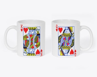 King And Queen Of Hearts Playing Cards His And Her Poker Blackjack Gambling Alice In Wonderland Novelty Gift White 11oz Coffee Tea Mugs
