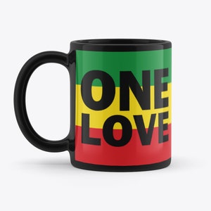 One Love Reggae Rastafari Flagge Bob Marley Novelty Geschenk Schwarz 11oz Kaffee Tee Tasse