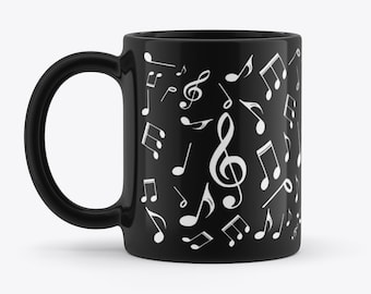 Music Musical Notes Pattern Novelty Gift Black 11oz Coffee Tea Mug