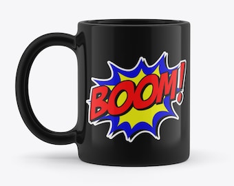 Boom Comic Book Superhero Novelty Gift Black 11oz Coffee Tea Mug