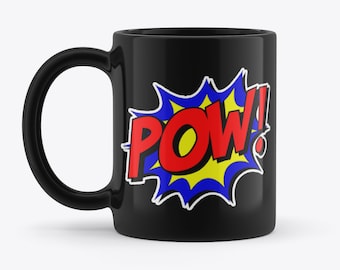 Pow! Comic Book Superhero Novelty Gift Black 11oz Coffee Tea Mug