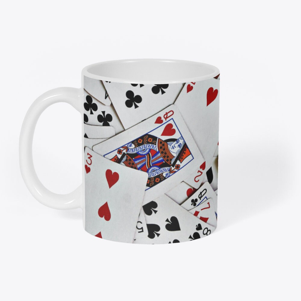 Karty do gry Poker Bridge Solitaire Blackjack Nowość Prezent Biały 11oz Kubek do kawy i herbaty