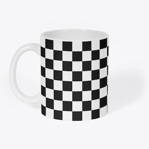 Checkerboard Pattern Black Chess Checkers Masonic Novelty Gift 11oz White Coffee Tea Mug