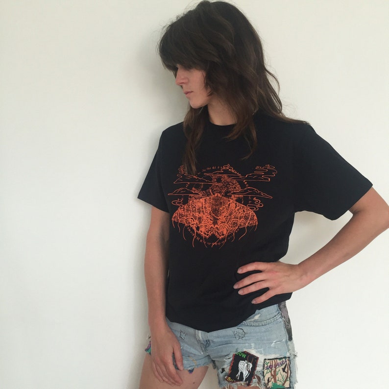 Black Witch Moth Unisex Tshirt, Hand Made Unique T, Folk Tale , Grunge