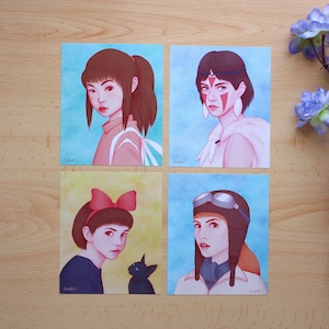 Prints Ghibli PACK 4 - Chihiro - Mononoke - Kiki - Fio - Sheet - Illustration - A6