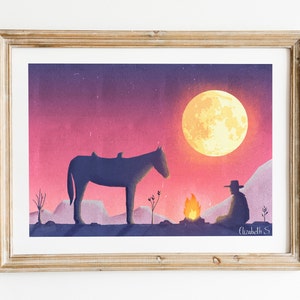 Western Print - Cowboy Print - Horse - Moon - Illustration - A3 - A4 - A6 - American West