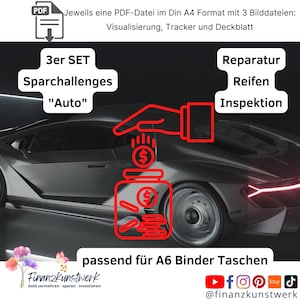 Bespaar op autoreparatie, banden, keuring inclusief tracker en dashboard, geschikt voor A6 budgetmap, digitale download, challenge