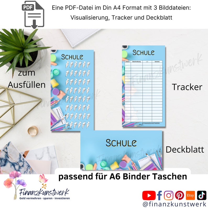 Save School & Einschulung Challenge Saving template incl. tracker and dashboard, suitable for A6 budget binder, digital download, challenge image 2