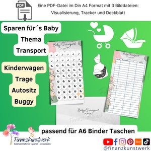 Saving for baby transport: Savings template including tracker and dashboard, suitable for A6 budget binders, digital download, challenge