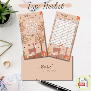 Sparen Challenge Herbst (12 Wochen) inkl. Tracker und Dashboard, passend für A6 Budget Binder, digitaler Download
