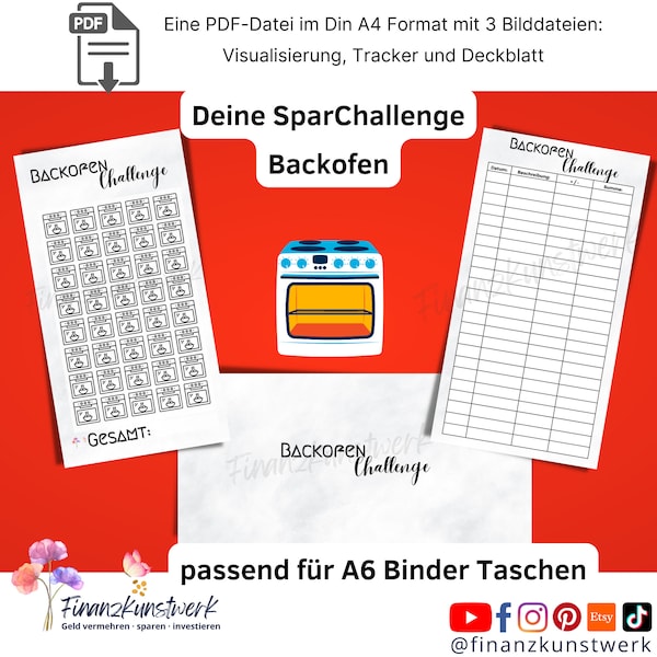 Modèle Save Oven Challenge Savings comprenant un suivi et un tableau de bord, adapté au classeur de budget A6, téléchargement numérique, défi