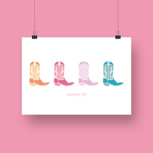 Austin, Texas TX UT College, Preppy Colorful Cowboy Boot Digital Wall Art