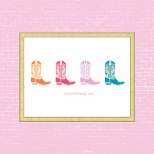 Fayetteville, Arkansas College Cowboy Boot Poster Horizontal - Digital File