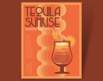 Classic Cocktail Tequila Sunrise Poster in Orange - Digital File