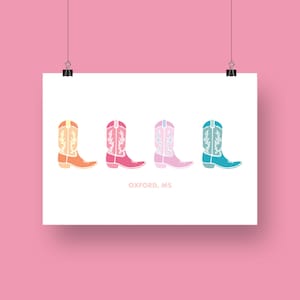 Oxford, Mississippi MS Ole Miss College, Preppy, Colorful Cowboy Boot Digital Wall Art