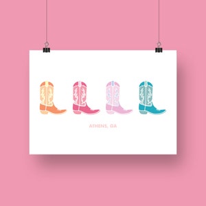 Athens, Georgia GA UGA College Cute, Preppy, Colorful Cowboy Boot Digital Print
