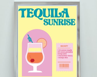TEQUILA SUNRISE POSTER, colorful cocktail and bar digital file