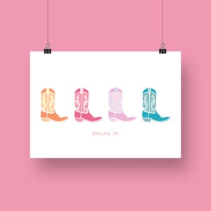 Dallas, Texas TX SMU College and Preppy Colorful Cowboy Boot Digital Wall Art