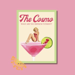 コスモポリタン バー カート アート プリント/ポスター - 今夜は何を飲みますか? グリーン 2 デジタル ファイル