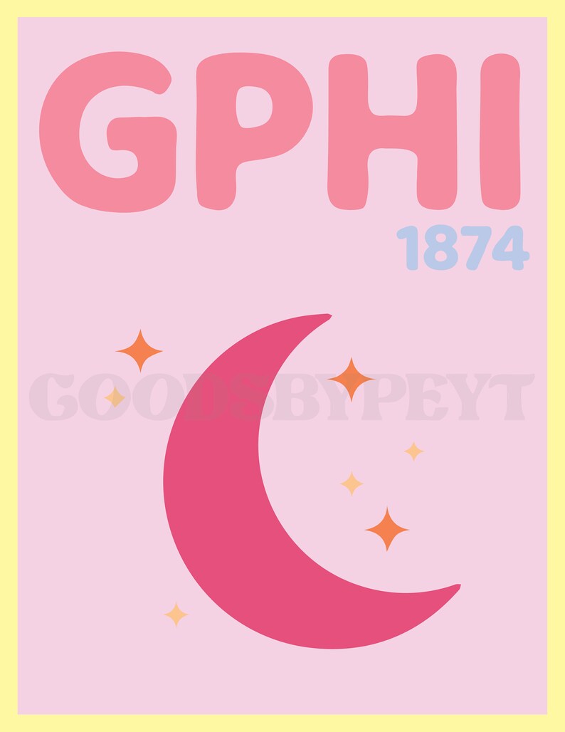 Gamma Phi Beta Gphi Sorority Crescent Moon Poster Digital Etsy