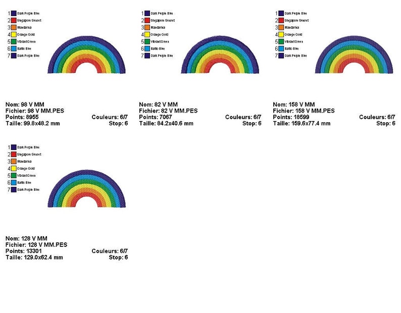 Rainbow Colorful Machine Embroidery Design 4 Sizes, File Formats in Pes ...