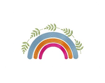 Rainbow With Flower Machine Embroidery Design 4 Sizes, File Formats in pes, dst, jef, xxx, exp, vip, vp3