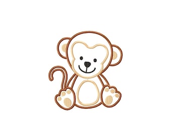 Monkey Applique Embroidery Design, Machine Embroidery Design, Instant Download Embroidery File, 3 Sizes, Instant Download