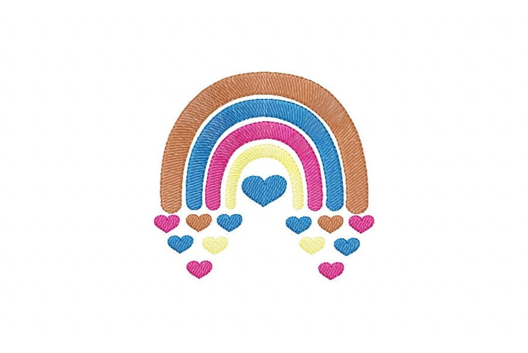 Rainbow With Falling Hearts V2 Machine Embroidery Design 2 Sizes, File ...