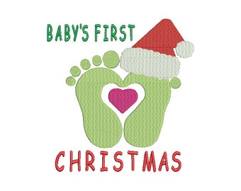Baby's First Christmas Embroidery Design 5 Sizes , File Formats in pes, dst, jef, xxx, exp, vip, vp3 - Instant Download Files