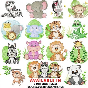 20 Safari Animals Embroidery Designs 3 Sizes, Baby Embroidery, Baby Girl Embroidery, Kid Boy Embroidery, Baby Embroidery - Instant Download