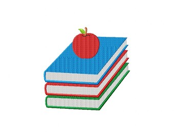Books And AppleMachine Embroidery Design, Reading Pillow Embroidery, 3 Sizes, Instant Download