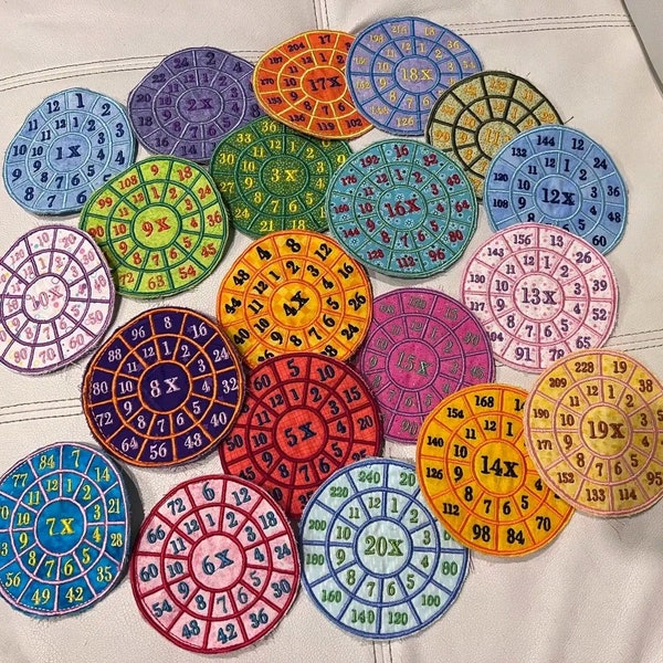 Diseño de bordado de rueda de multiplicación de matemáticas 1- 20 tablas de tiempos de círculo gráficos de división escuela Montessori en el aro tamaño 5x7